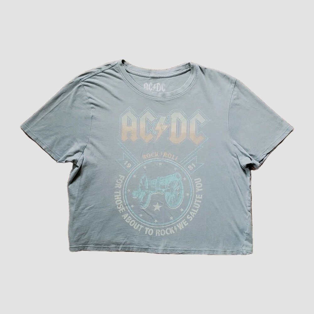 Acdc Logo Canon Graphic Women's Cropped T-shirt 100% Cotton Green Size L